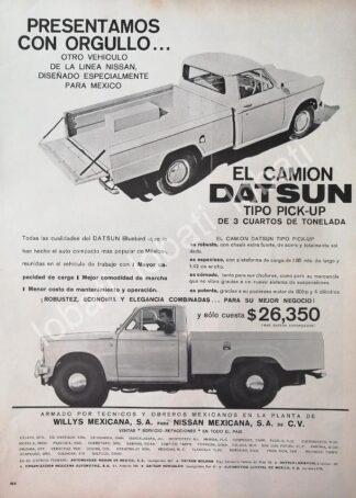 CARTEL ANTIGUO ORIGINAL DE AUTOS PICKUP WILLYS. NISSAN DATSUN BLUEBIRD 1961 / 806