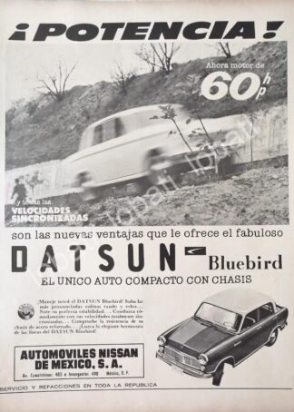 CARTEL ANTIGUO ORIGINAL DE AUTOS NISSAN DATSUN BLUEBIRD 1961 / 805