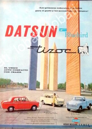 CARTEL ANTIGUO ORIGINAL DE AUTOS NISSAN DATSUN BLUEBIRD TIZOC 1961 / 804 RARO