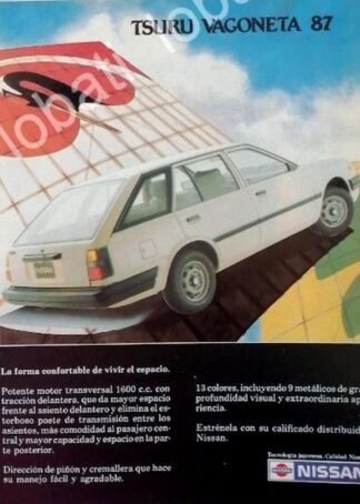 CARTEL ANTIGUO ORIGINAL DE MINI AFICHE AUTOS NISSAN TSURU VAGONETA 1987 / 795