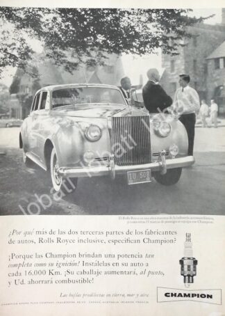 CARTEL ANTIGUO ORIGINAL DE BUJIAS CHAMPION Y ROLLS ROYCE 1958 / 781