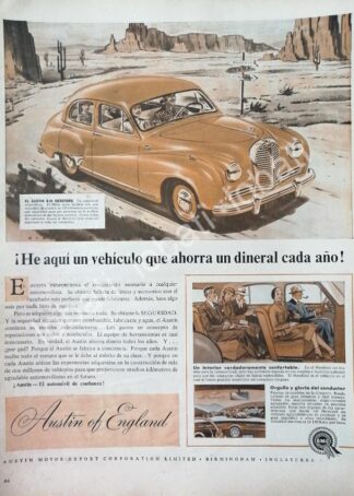CARTEL ANTIGUO ORIGINAL DE AUTOS AUSTIN A70 HEREFORD 1954 / 779 MUY RARO