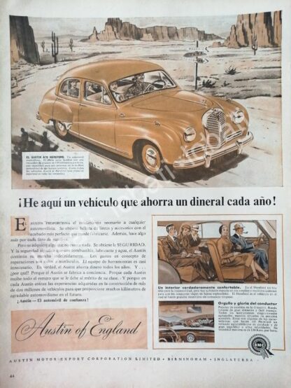 CARTEL ANTIGUO ORIGINAL DE AUTOS AUSTIN A70 HEREFORD 1954 / 779 MUY RARO