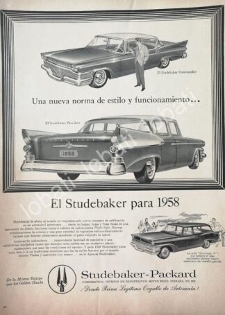 CARTEL ANTIGUO ORIGINAL DE AUTOS STUDEBAKER PRESIDENT Y COMMANDER 1958 / 773