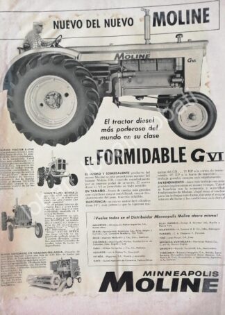 CARTEL ANTIGUO ORIGINAL DE TRACTORES MINNEAPOLIS MOLINE G-VI 1959/ 762 MUY RARO