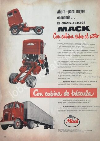 CARTEL ANTIGUO ORIGINAL DE CAMION TRAILER MACK H60-T 1953 / 760