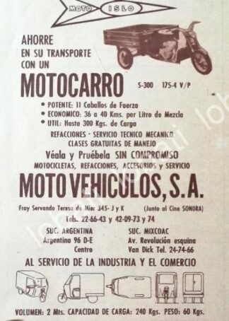 CARTEL ANTIGUO ORIGINAL DE MOTOCICLETAS ISLO MOTOCARRO 1960s /33
