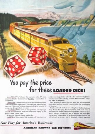 CARTEL ANTIGUO ORIGINAL DE SEC DE TURISMO DE U.S.A. TREN AMERICAN RAILWAY CAR INSTITUTE 1950