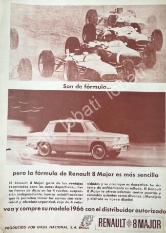 CARTEL ANTIGUO ORIGINAL DE AUTOS RENAULT -DINA 8 MAJOR 1966 / 740