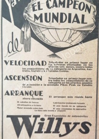 CARTEL ANTIGUO ORIGINAL DE AFICHE DE AUTOS WILLYS 1931/ 727