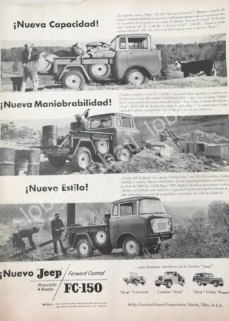 CARTEL ANTIGUO ORIGINAL DE AUTOS Y CAMIONES WILLYS JEEP FC-150 1957 / 724