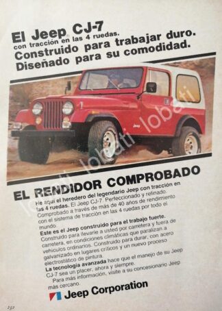 CARTEL ANTIGUO ORIGINAL DE MINI CARTEL AUTOS. WILLIS JEEP CJ-7 1982 / 717