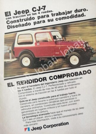CARTEL ANTIGUO ORIGINAL DE MINI CARTEL AUTOS. WILLIS JEEP CJ-7 1982 / 716