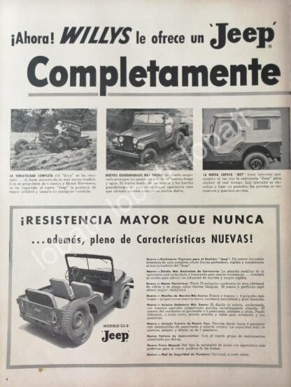 CARTEL ANTIGUO ORIGINAL DE AUTOS WILLYS JEEP UNIVERSAL CJ-5 1953 / 709