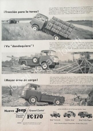 CARTEL ANTIGUO ORIGINAL DE AUTOS CAMIONES WILLYS JEEP FC-170 1953 / 708