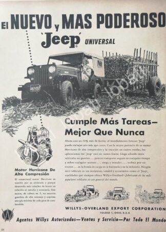 CARTEL ANTIGUO ORIGINAL DE AUTOS WILLYS JEEP UNIVERSAL 1953 / 707