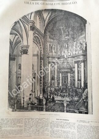 GRABADO ANTIGUO 1894 COLEGIATA DE LA BASILLICA DE GUADALUPE / RLG