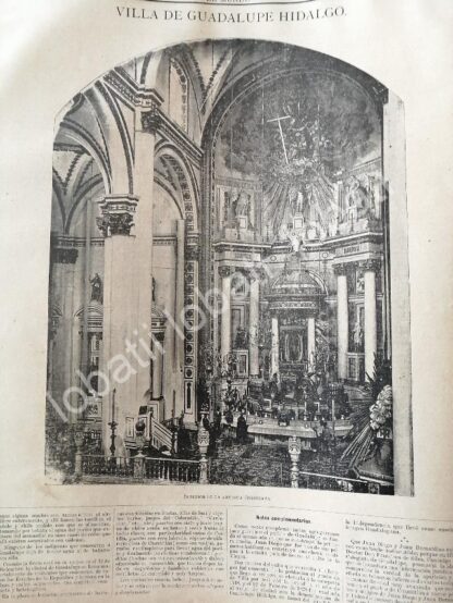 GRABADO ANTIGUO 1894 COLEGIATA DE LA BASILLICA DE GUADALUPE / RLG