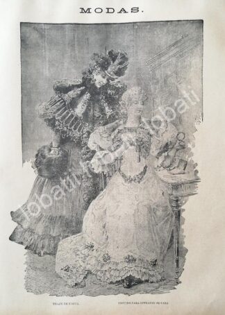 GRABADO ANTIGUO 1895 MODAS ANTIGUAS TRAJE Y VESTIDO DE VISITA