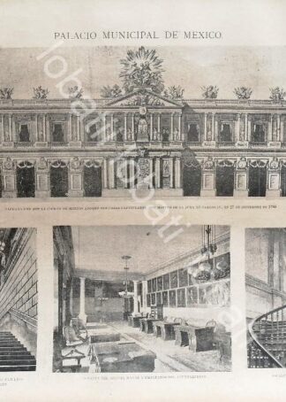 GRABADO ANTIGUO 1895 EL PALACIO MUNICIPAL DE MEXICO D.F /LDM