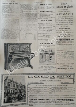 CARTEL ANTIGUO ORIGINAL DE CASA WAGNER LEVIEN, PIANOS STEINWAY, LOERIA NACIONAL 1895 Y OTRAS
