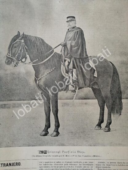 GRABADO ANTIGUO 1895 GENERAL. PORFIRIO DIAZ A CABALLO - Image 2