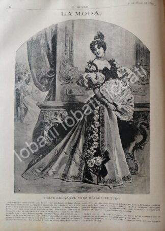 GRABADO ANTIGUO 1895 VESTIDO PARA BAILE O TEATRO/ MODAS ANTIGUAS