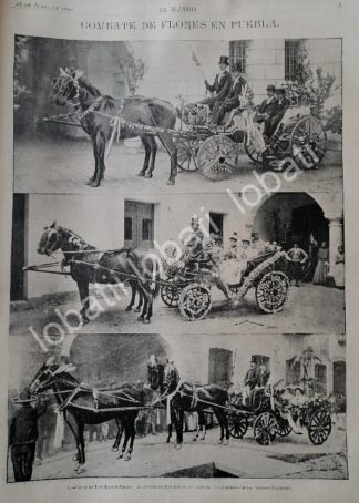 GRABADO ANTIGUO 1895 DESFILE FLORAL, PUEBLA. RAMON SESMA, LEOPOLDO GAVITO. ASM