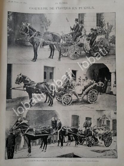 GRABADO ANTIGUO 1895 DESFILE FLORAL PUEBLA, RAMON SESMA, LEOPOLDO GAVITO Y MAS /ASM