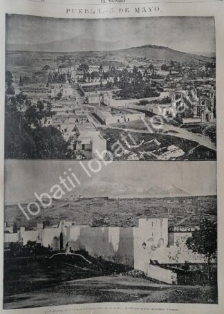GRABADO ANTIGUO 1895 CIUDAD DE PUEBLA & FUERTE DE LORETO /LDM
