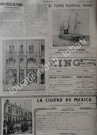 CARTEL ANTIGUO ORIGINAL DE FABRICA DE PIANOS WAGNER Y LEVIEN 1895 & VAPORES DIEGO ETC