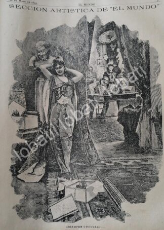 GRABADO ANTIGUO 1895 SIEMPRE CUENTAS /ARTE