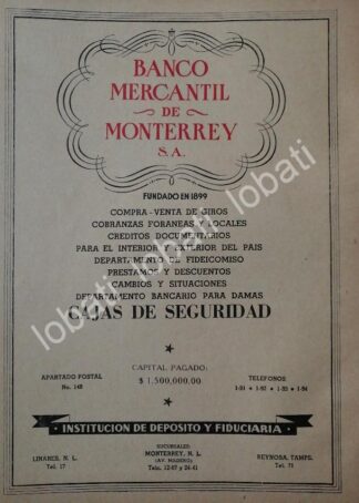 CARTEL ANTIGUO ORIGINAL DE BANCO MERCANTIL DE MONTERREY 1943 /221