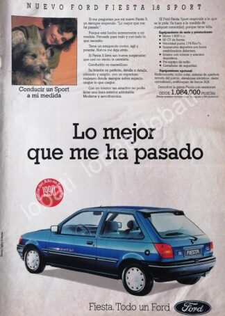 CARTEL ANTIGUO ORIGINAL DE AUTOS FORD FIESTA 1.6 SPORT 1990 /906