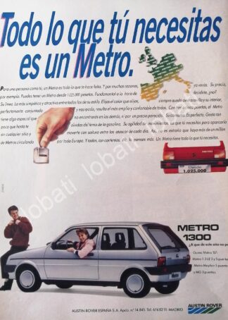 CARTEL ANTIGUO ORIGINAL DE AUTOS AUSTIN ROVER METRO 1300 1982 /894