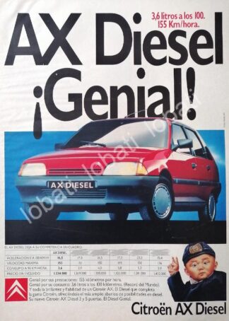 CARTEL ANTIGUO ORIGINAL DE DE AUTOS CITROEN AX DIESEL 1989 /887
