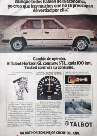 CARTEL ANTIGUO ORIGINAL DE DE AUTOS TALBOT HORIZON 1991 /881