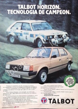 CARTEL ANTIGUO ORIGINAL DE DE AUTOS TALBOT HORIZON 1982 / 877