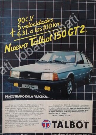 CARTEL ANTIGUO ORIGINAL DE DE AUTOS TALBOT 150 GT2 1982 / 878