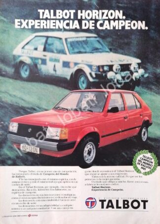 CARTEL ANTIGUO ORIGINAL DE DE AUTOS TALBOT HORIZON 1982 / 876