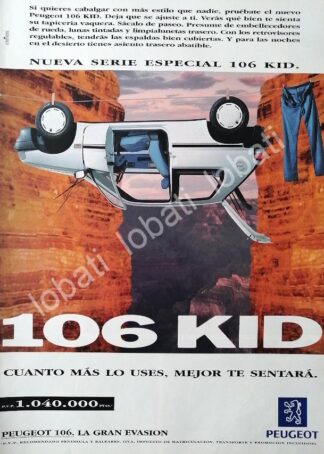 CARTEL ANTIGUO ORIGINAL DE PUBLICIDAD RETRO DE AUTOS PEUGEOT 106 1994 / 874