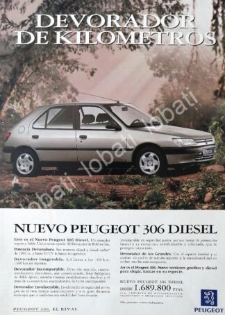 CARTEL ANTIGUO ORIGINAL DE PUBLICIDAD RETRO DE AUTOS PEUGEOT 306 DIESEL 1993 / 872