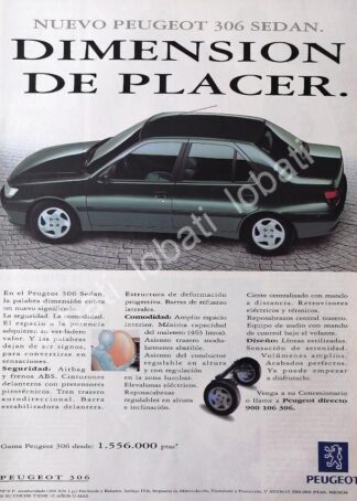 CARTEL ANTIGUO ORIGINAL DE PUBLICIDAD RETRO DE AUTOS PEUGEOT 306 1991 / 871