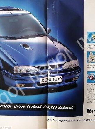 CARTEL ANTIGUO ORIGINAL DE AFICHE DE AUTOS RENAULT 19 1993 / 864