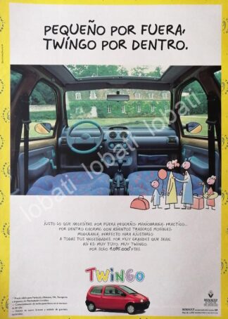 CARTEL ANTIGUO ORIGINAL DE AFICHE DE AUTOS RENAULT TWINGO 1993 / 858