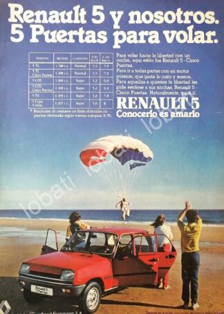 CARTEL ANTIGUO ORIGINAL DE AFICHE DE AUTOS RENAULT 5 ( ZAPATITO) 1981 / 856