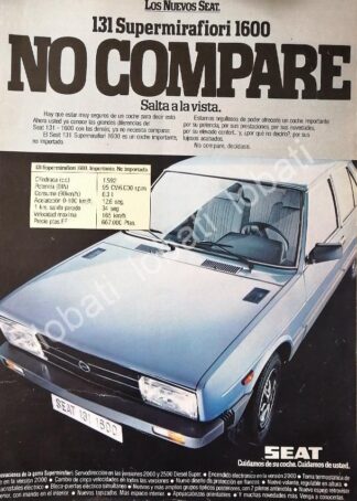 CARTEL ANTIGUO ORIGINAL DE AUTOS SEAT 131 SUPERMIRAFIORI 1600 1982 / 850