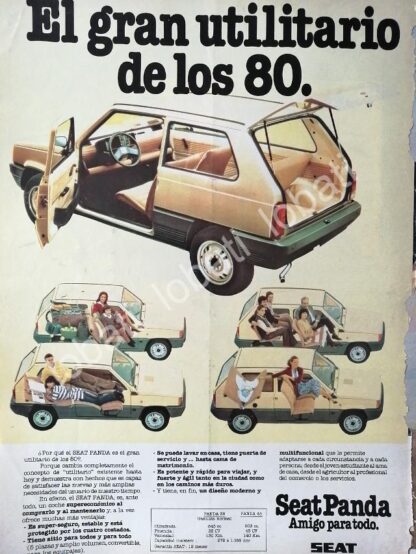 CARTEL ANTIGUO ORIGINAL DE AUTOS SEAT PANDA 1981 / 848