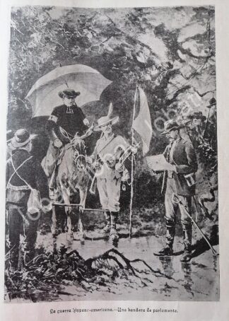 GRABADO ANTIGUO 1898 ESCENA REAL DE LA GUERRA HISPANO AMERICANA