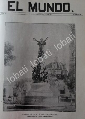 CARTEL ANTIGUO ORIGINAL DE NOTICIA Y PORTADA ANTIGUA 1898 INAUGURAN ANGEL DE LA INDEPENDENCIA EN PUEBLA / LDM